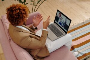 Man talking at online conference
