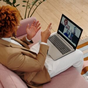 Man talking at online conference